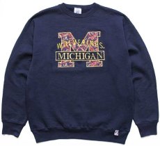 画像1: 90s USA製 LOGO7 MICHIGAN WOLVERINES ペイズリー柄 アップリケ&刺繍 スウェット 紺 L (1)