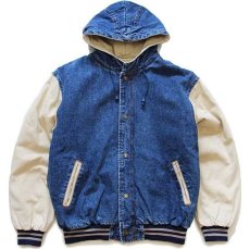 画像1: 00s TODAYS NEWS ツートン 切り替え 中綿入り デニムジャケット パーカー M (1)