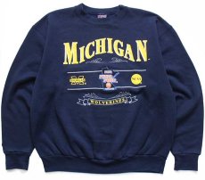 画像1: 90s USA製 JANSPORTジャンスポーツ MICHIGAN WOLVERINES NCAA FINAL FOUR刺繍 スウェット 紺 XL (1)