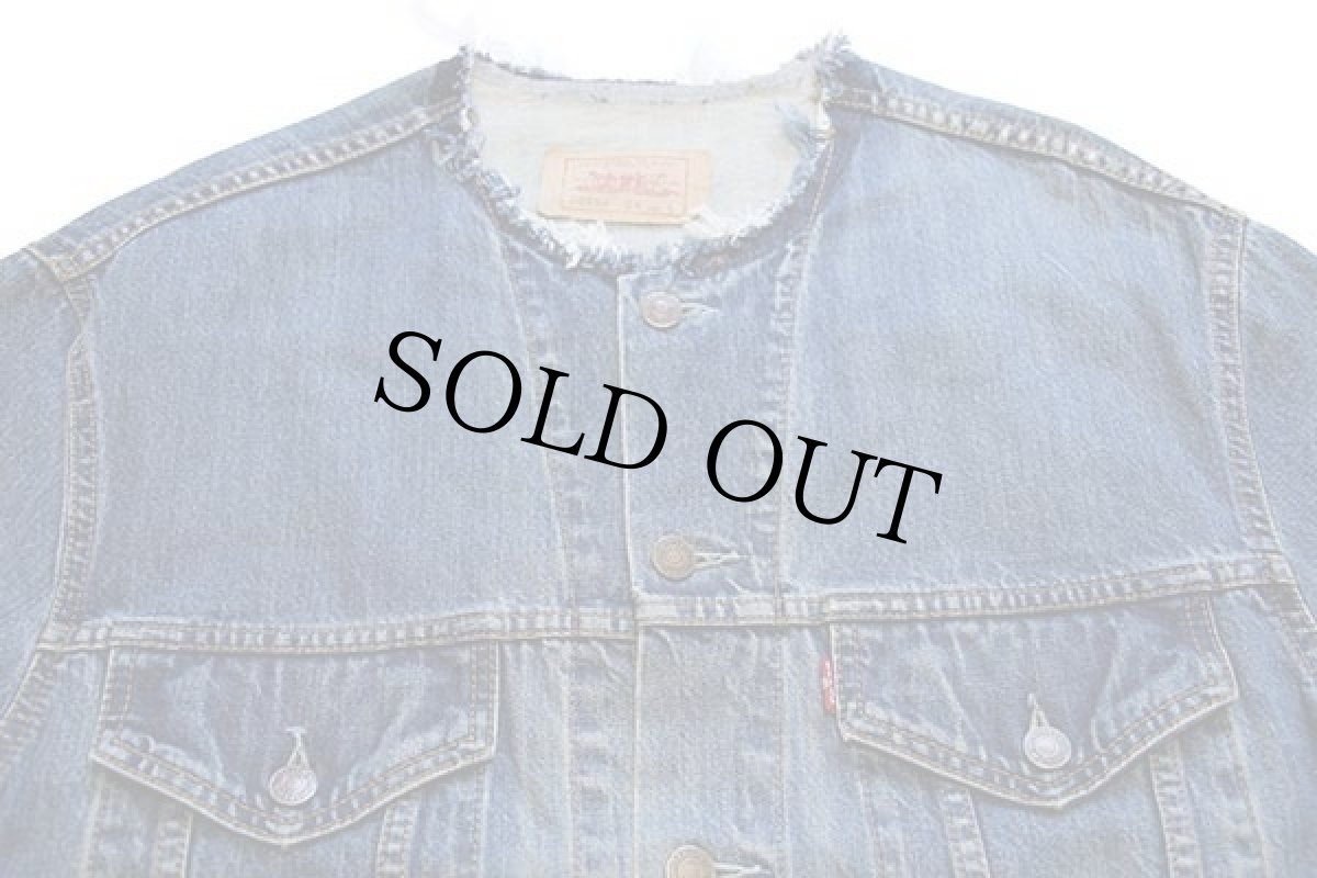 画像3: 00s トルコ製 Levi'sリーバイス 70550 ノーカラー デニムジャケット 4ポケット カスタム L★ユーロ (3)