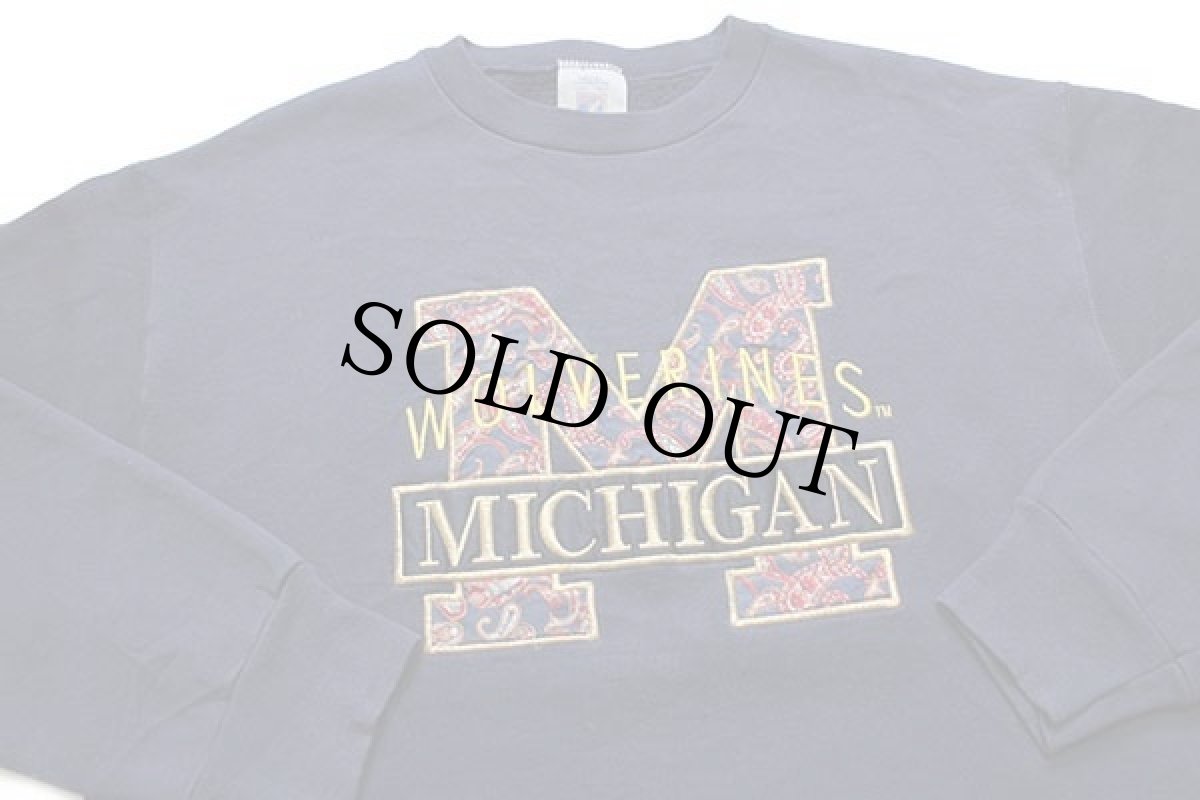 画像3: 90s USA製 LOGO7 MICHIGAN WOLVERINES ペイズリー柄 アップリケ&刺繍 スウェット 紺 L (3)