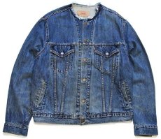 画像1: 00s トルコ製 Levi'sリーバイス 70550 ノーカラー デニムジャケット 4ポケット カスタム L★ユーロ (1)