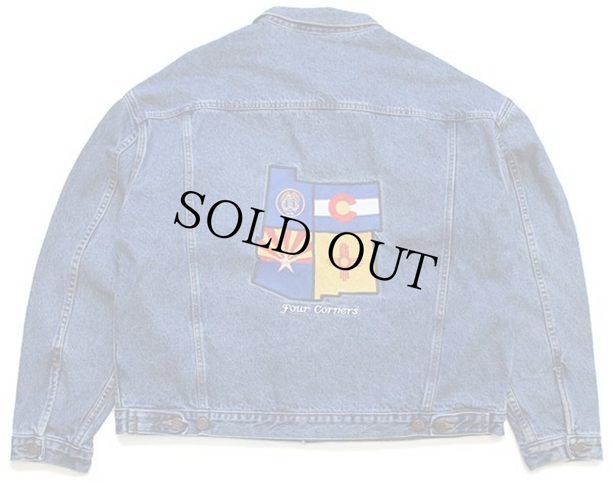 画像2: 90s USA製 IMUS Four Corners刺繍 チェックライナー デニムジャケット 4ポケット★特大 (2)