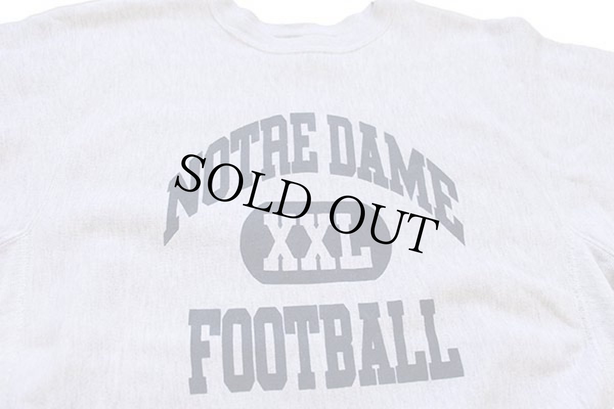 画像3: 90s USA製 JANSPORTジャンスポーツ NOTRE DAME FOOTBALL 三段中抜き リバースウィーブ スウェット 杢グレー XXL★特大 (3)