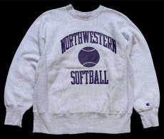 画像1: 80s USA製 Championチャンピオン NORTHWESTERN SOFTBALL 三段プリント リバースウィーブ スウェット 杢グレー M (1)