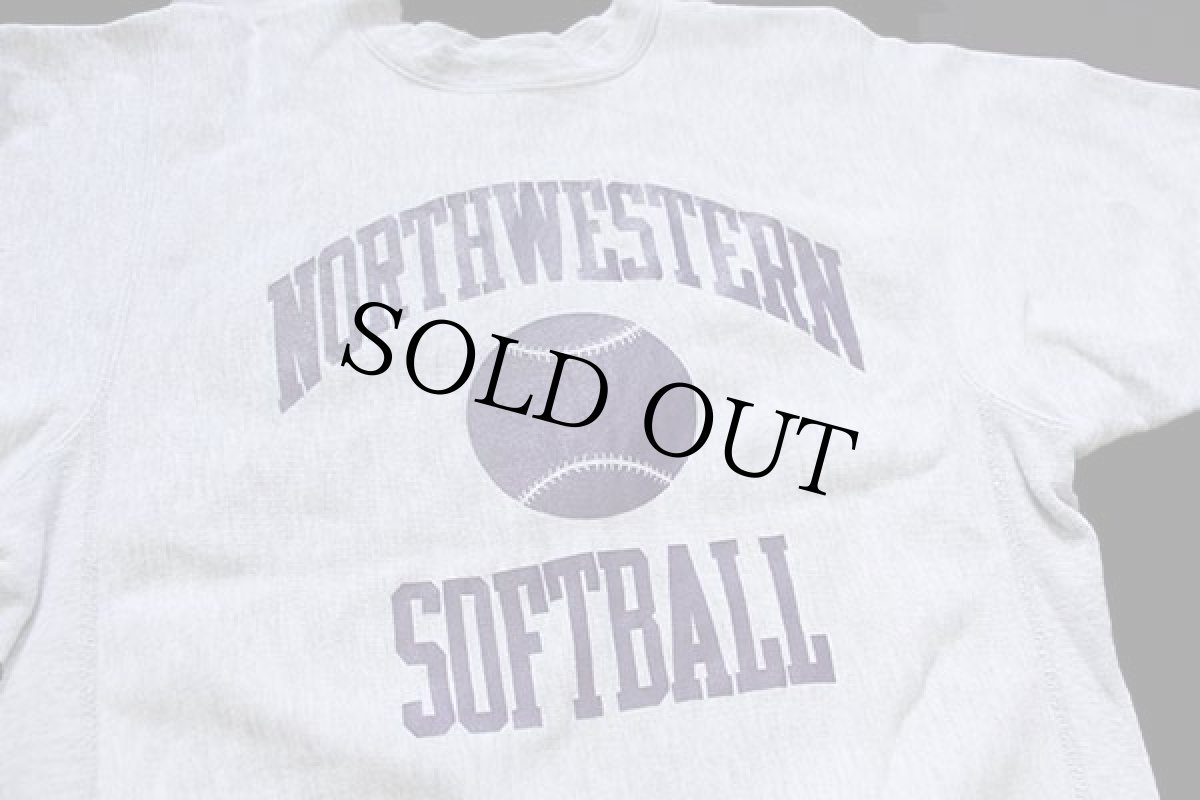 画像3: 80s USA製 Championチャンピオン NORTHWESTERN SOFTBALL 三段プリント リバースウィーブ スウェット 杢グレー M (3)