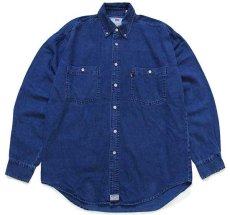 画像1: 90s Levi'sリーバイス ボタンダウン カラーデニムシャツ 後染め 紺 (1)