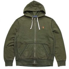 画像1: ポロ ラルフローレン ワンポイント フード裏サーマル スウェット ジップパーカー オリーブ M (1)