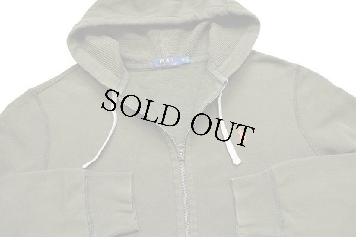 画像3: ポロ ラルフローレン ワンポイント フード裏サーマル スウェット ジップパーカー オリーブ M (3)