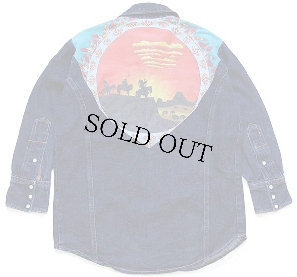 画像2: 80s ハンドメイド ネイティブ アメリカン ヨーク切り替え デニム ウエスタンシャツ (2)