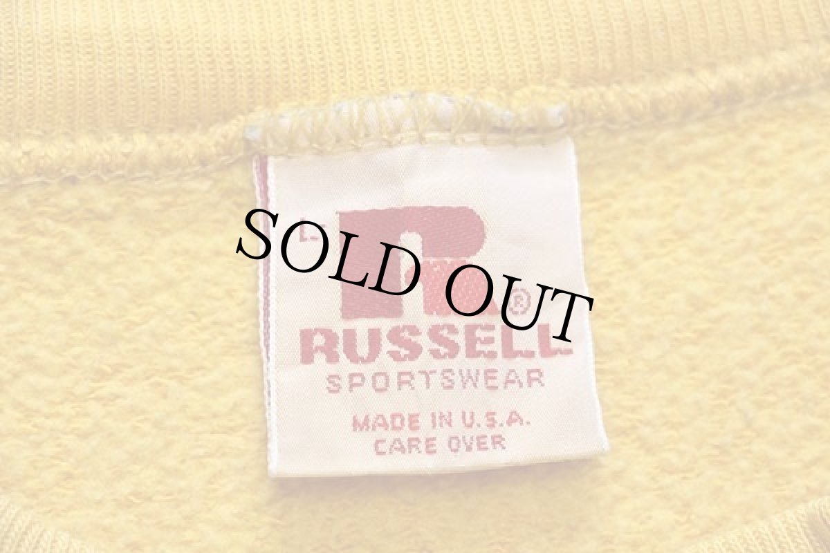 画像4: 80s USA製 RUSSELLラッセル 無地 前V スウェット 濃黄 L★ブランク (4)