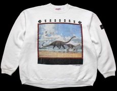 画像1: 90s USA製 Hanes DINOTOPIA ブラキオサウルス アート スウェット 白 XL (1)