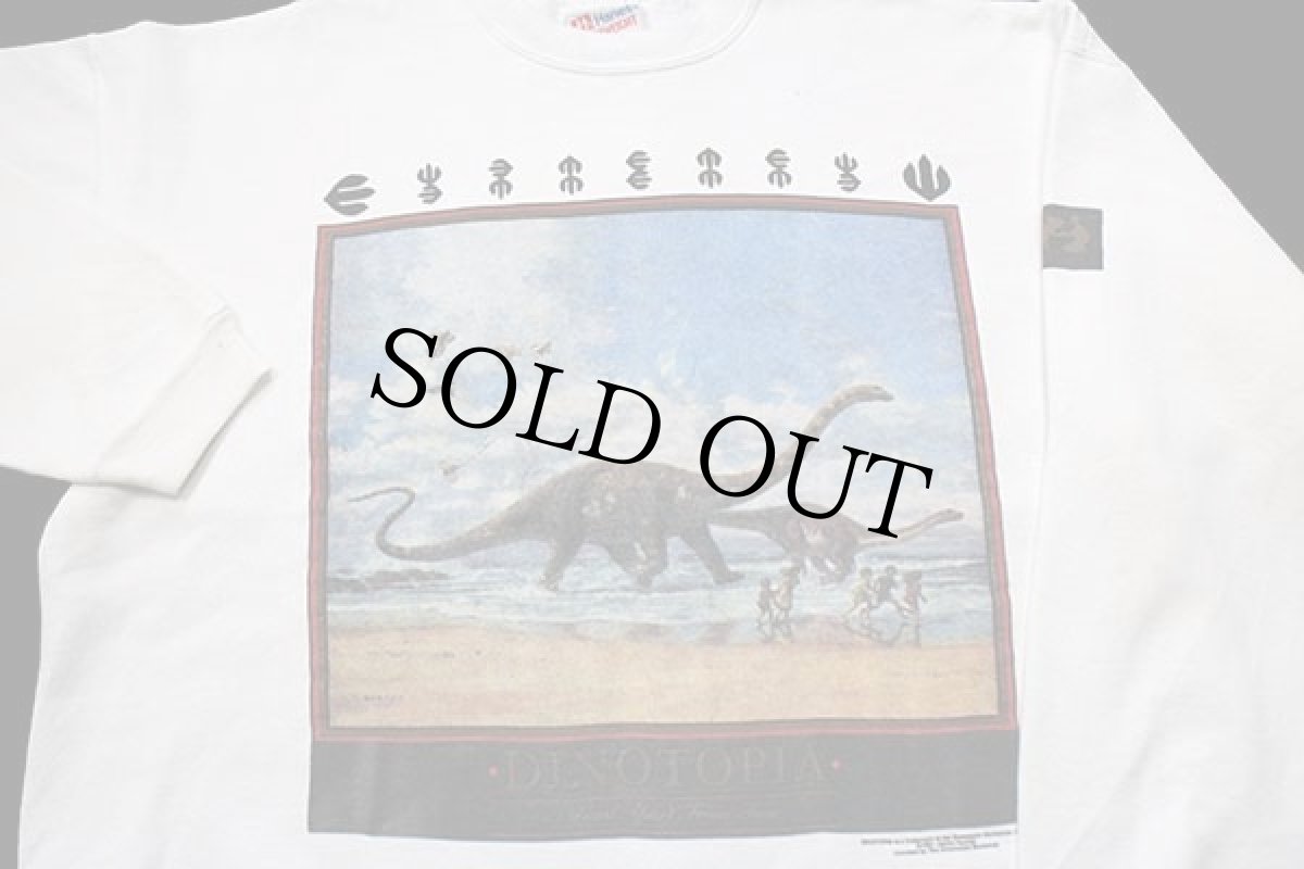 画像3: 90s USA製 Hanes DINOTOPIA ブラキオサウルス アート スウェット 白 XL (3)