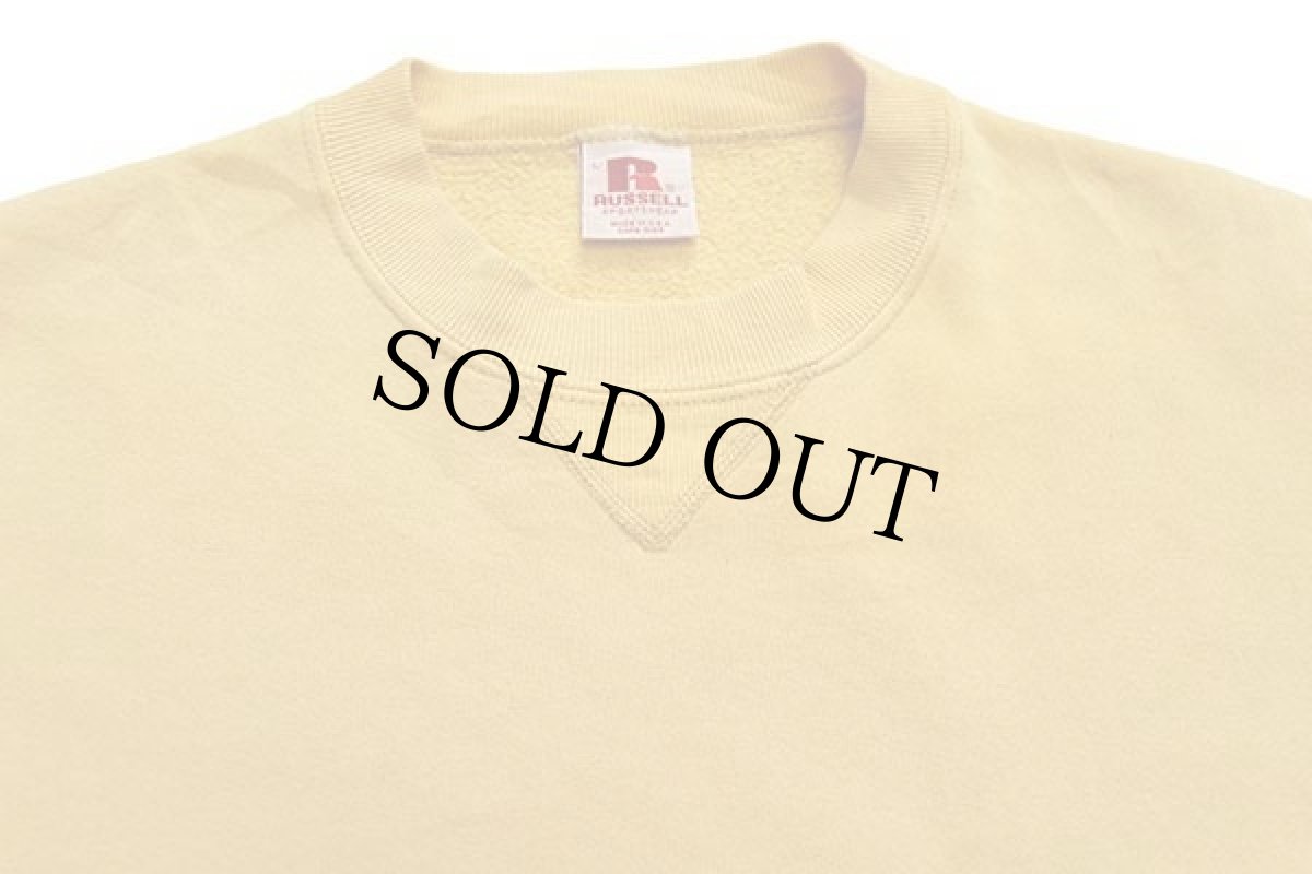 画像3: 80s USA製 RUSSELLラッセル 無地 前V スウェット 濃黄 L★ブランク (3)