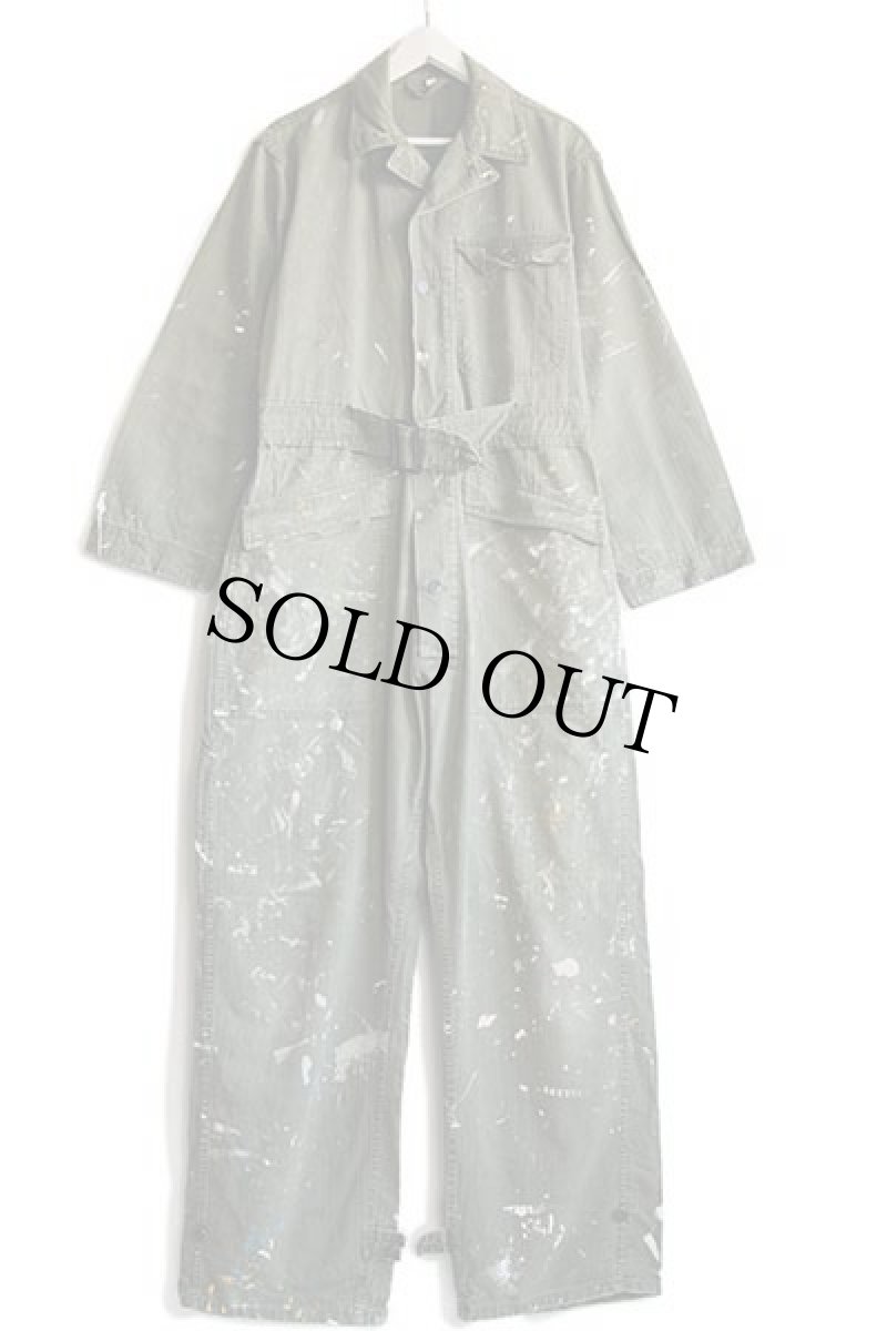 画像2: 40s 米軍 U.S.ARMY M-43 HBT ヘリンボーンツイル オールインワン ペンキ飛び オリーブドラブ 36R★つなぎ  (2)