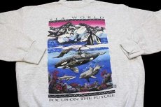 画像3: 90s USA製 TULTEX SEA WORLD FOCUS ON THE FUTURE 両面プリント アート スウェット 杢ライトグレー XL (3)