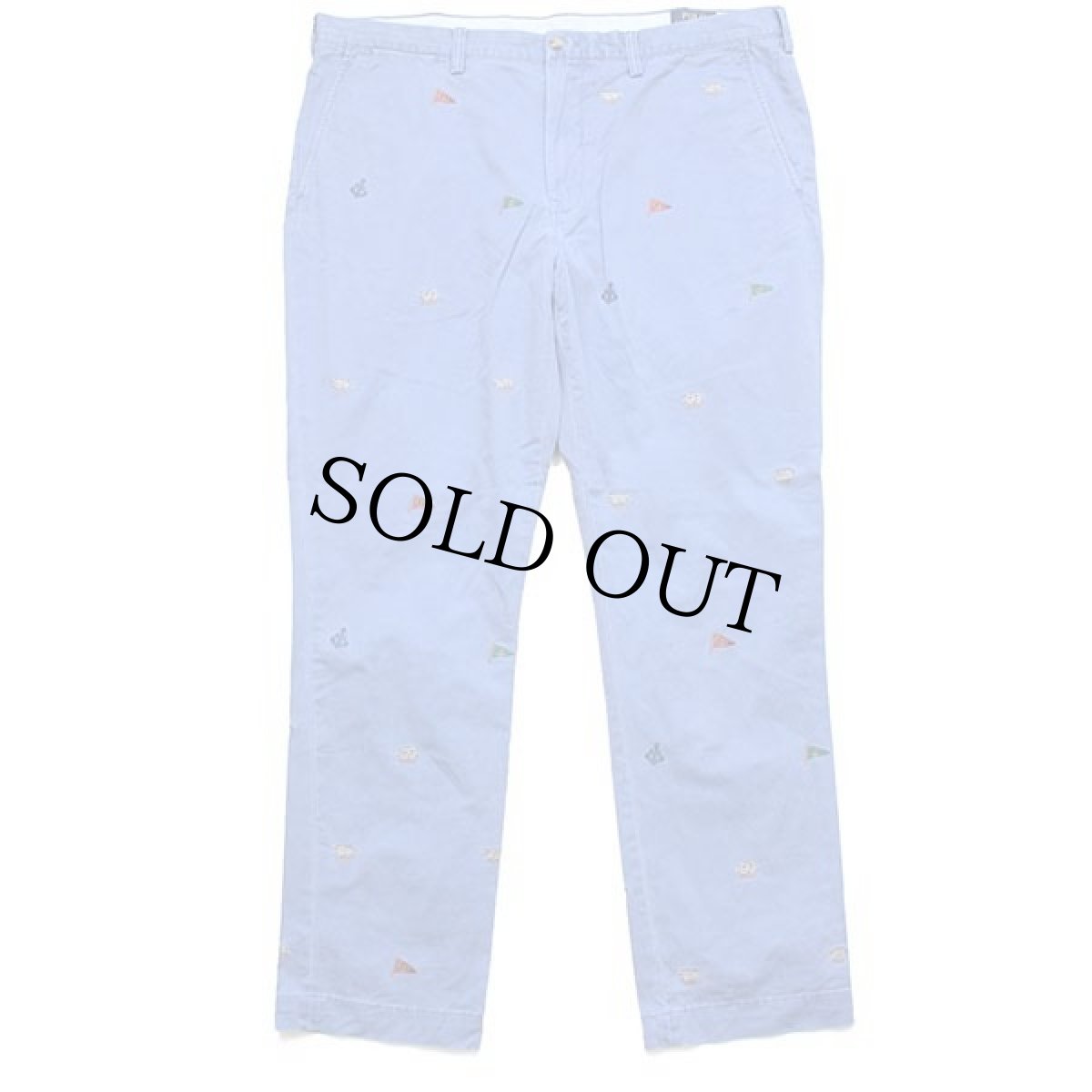 画像2: ポロ ラルフローレン フラッグ ロープ アンカーマーク 刺繍 総柄 ストレッチ コットン チノパン 青 w40 L32 (2)