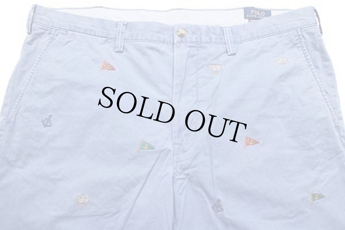 画像4: ポロ ラルフローレン フラッグ ロープ アンカーマーク 刺繍 総柄 ストレッチ コットン チノパン 青 w40 L32 (4)