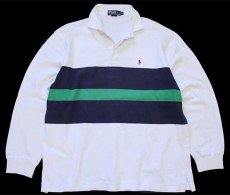 画像1: 90s ポロ ラルフローレン ロゴ刺繍 コットン ラガーシャツ 白 XL (1)
