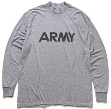 画像1: 90s USA製 米軍 ARMY 両面リフレクタープリント モックネック 長袖Tシャツ 杢グレー L (1)