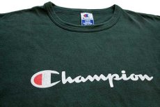 画像3: 90s USA製 Championチャンピオン スクリプト ビッグロゴ ひび割れプリント コットン 長袖Tシャツ 緑 L (3)