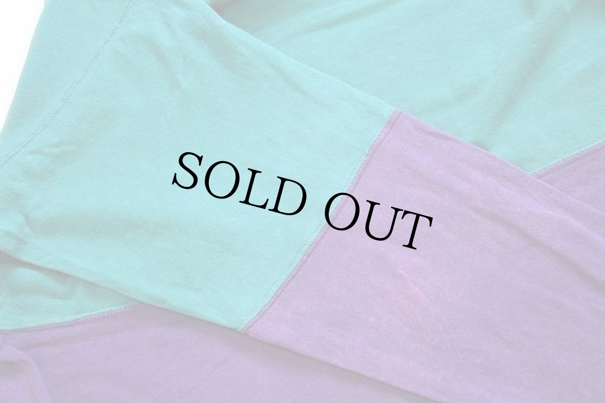 画像6: 90s USA製 Championチャンピオン バイカラー スクリプト ロゴ刺繍 カットソー パーカー エメラルドグリーン×紫 XL (6)