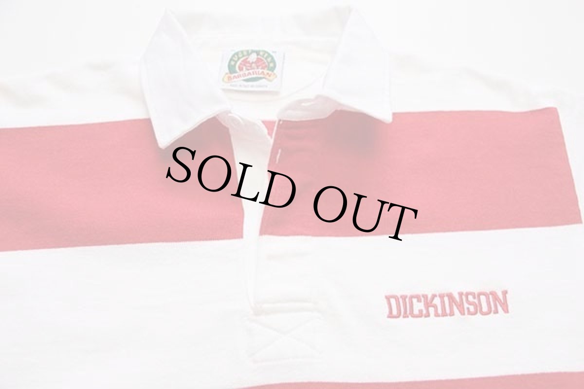 画像3: カナダ製 BARBARIANバーバリアン DICKINSON 刺繍 太ボーダー コットン ラガーシャツ 赤×白 M (3)