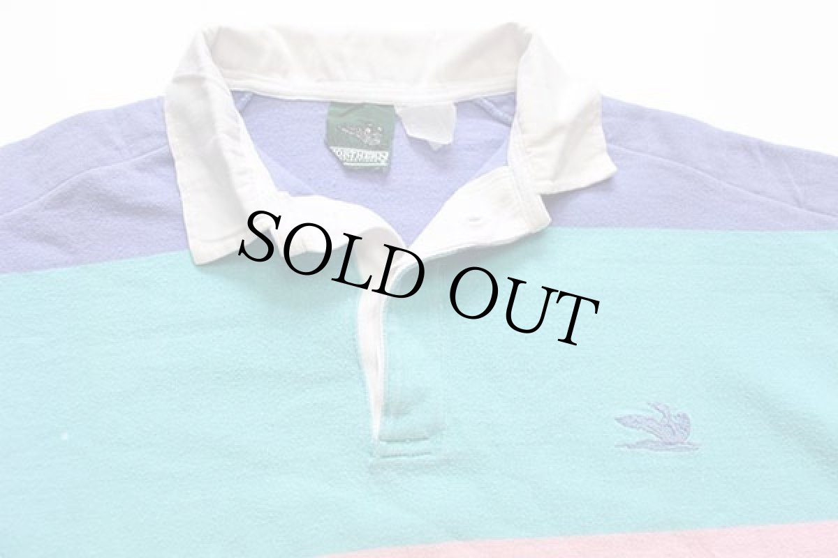 画像3: 90s NORTHERN REFLECTIONS ロゴ刺繍 クレイジー 太ボーダー ラガーシャツ パステルカラー (3)