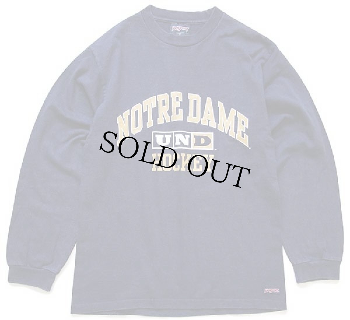 画像1: 90s USA製 JANSPORTジャンスポーツ NOTRE DAME HOCKEY コットン 長袖Tシャツ 紺 S (1)