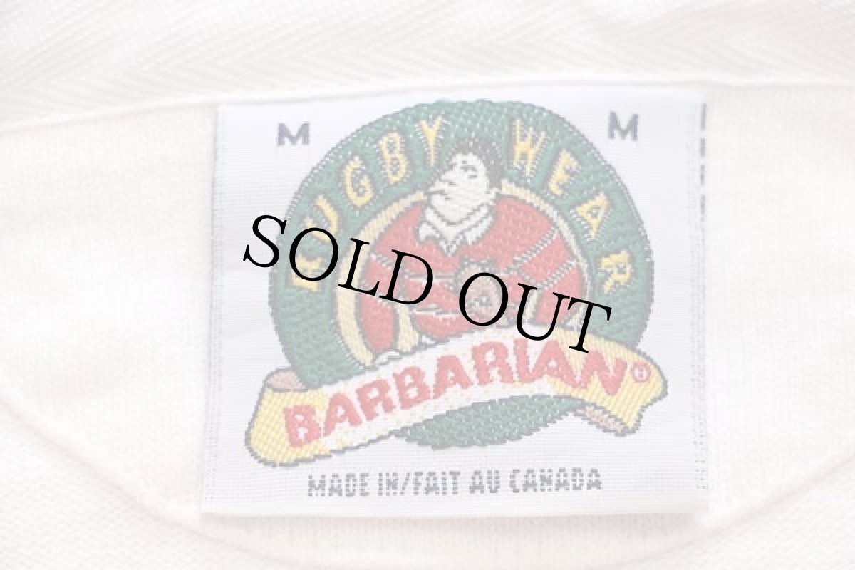 画像4: カナダ製 BARBARIANバーバリアン DICKINSON 刺繍 太ボーダー コットン ラガーシャツ 赤×白 M (4)