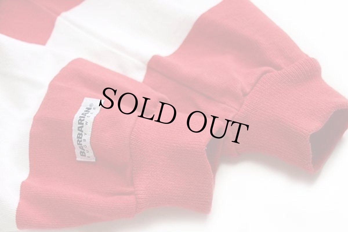 画像5: カナダ製 BARBARIANバーバリアン DICKINSON 刺繍 太ボーダー コットン ラガーシャツ 赤×白 M (5)