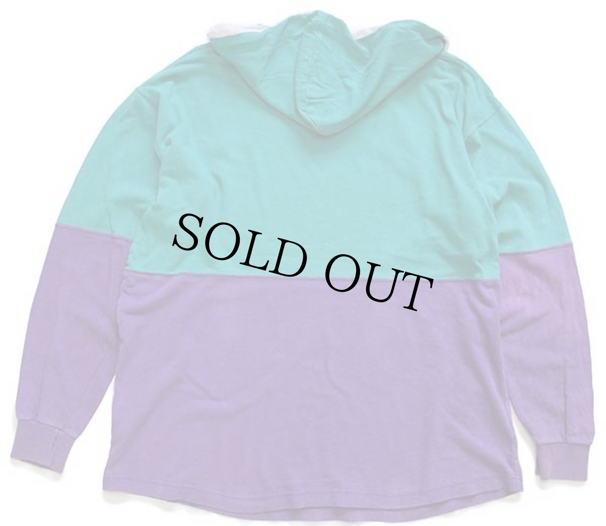 画像2: 90s USA製 Championチャンピオン バイカラー スクリプト ロゴ刺繍 カットソー パーカー エメラルドグリーン×紫 XL (2)