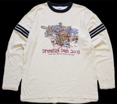 画像1: 00s USA製 Drumstick Dash 2009 両面プリント コットン カットソー クリーム×紺 L (1)