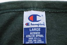 画像4: 90s USA製 Championチャンピオン スクリプト ビッグロゴ ひび割れプリント コットン 長袖Tシャツ 緑 L (4)