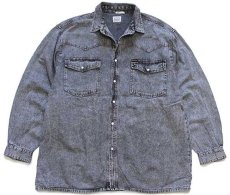 画像1: 90s ARIZONA JEANS ケミカルウォッシュ ブラックデニム ウエスタンシャツ 43/44★アシッド (1)