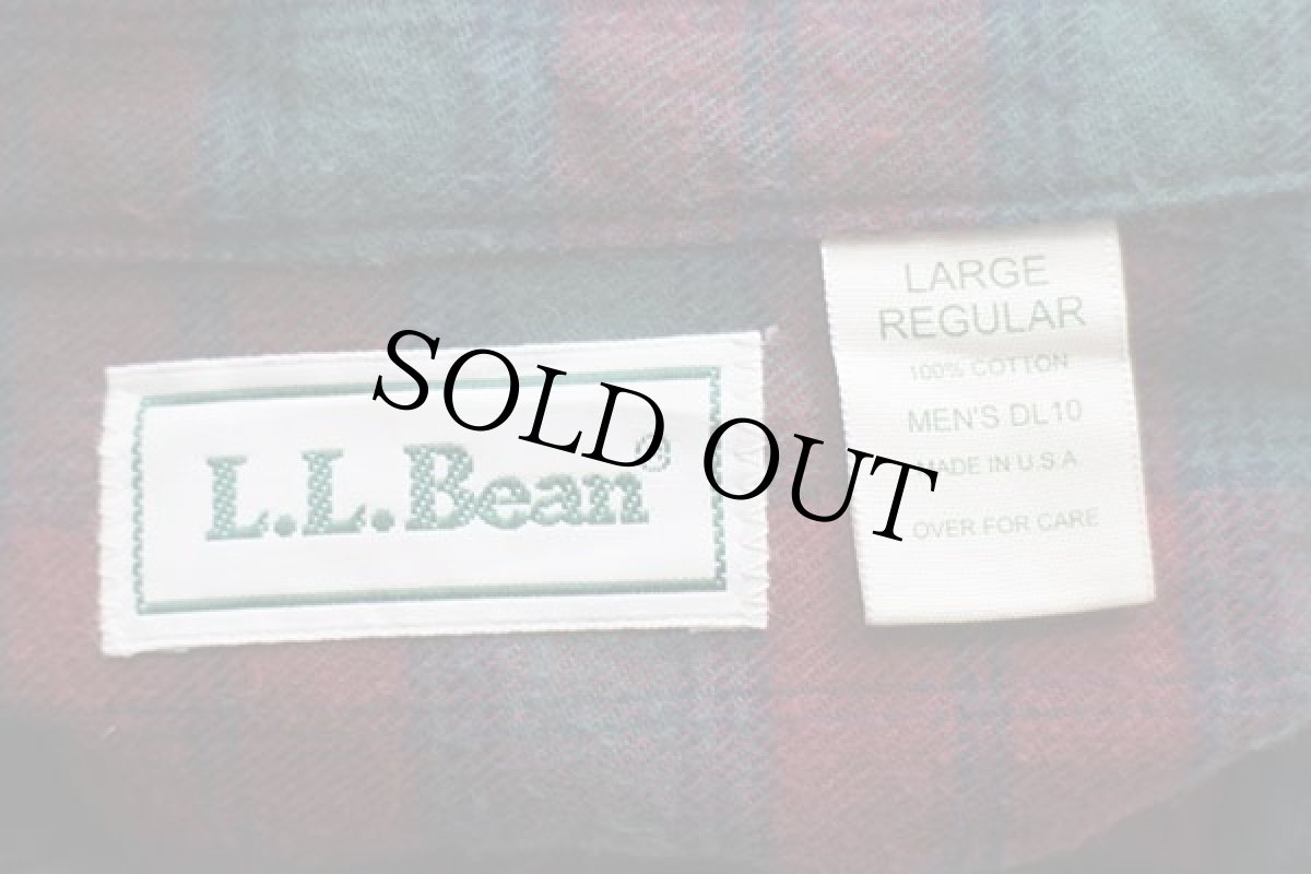画像4: 90s USA製 L.L.Bean タータンチェック コットン フランネルシャツ L-R (4)