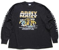 画像1: 90s USA製 ARMY NAVY 両面プリント コットン 長袖Tシャツ 黒 XL (1)