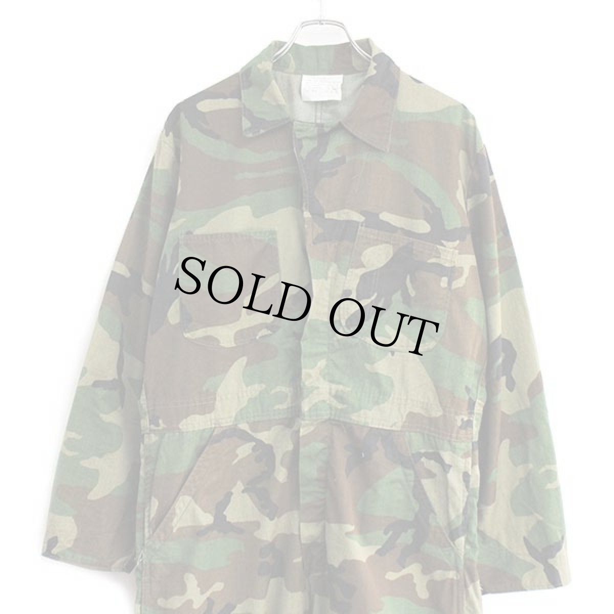 画像1: 80s UNKNOWN 月桂樹ボタン ウッドランドカモ オールインワン M★つなぎ (1)