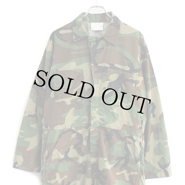 80s UNKNOWN 月桂樹ボタン ウッドランドカモ オールインワン M☆つなぎ