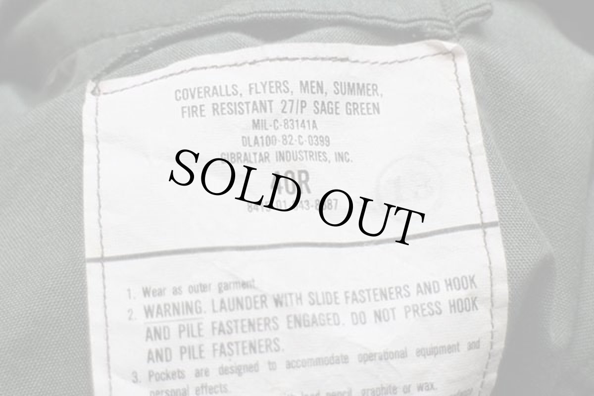 画像5: 80s 米軍 CWU-27/P カバーオール アラミド フライトスーツ セージグリーン 40R★04 つなぎ (5)