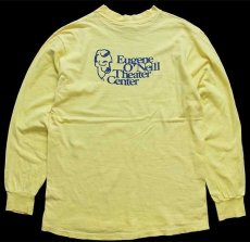 画像1: 90s USA製 Hanes Eugene O'neill Theater Center バックプリント コットン 長袖Tシャツ 黄 M (1)