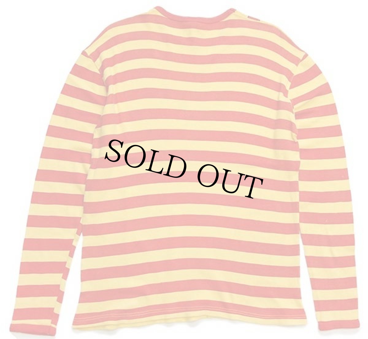 画像2: 70s HICK'S 騙し絵 ボーダー 切り替え 染み込みプリント 長袖Tシャツ 黄×オレンジ 48/50 (2)