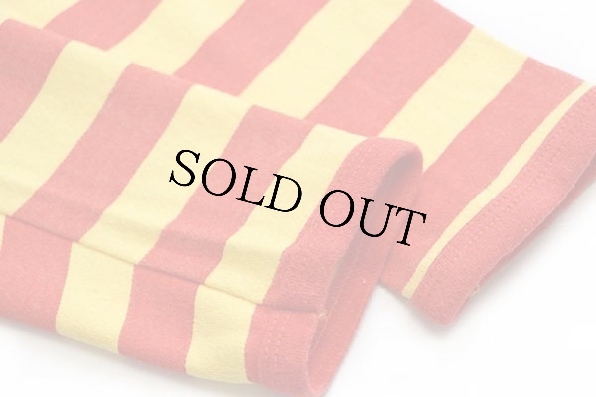 画像6: 70s HICK'S 騙し絵 ボーダー 切り替え 染み込みプリント 長袖Tシャツ 黄×オレンジ 48/50 (6)