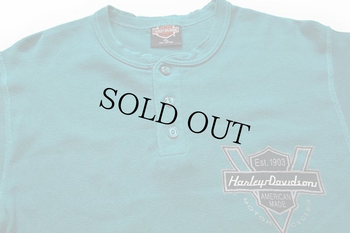 画像3: 90s USA製 HARLEY-DAVIDSON ハーレー ダビッドソン ヘンリーネック コットン アンダーシャツ エメラルドグリーン (3)