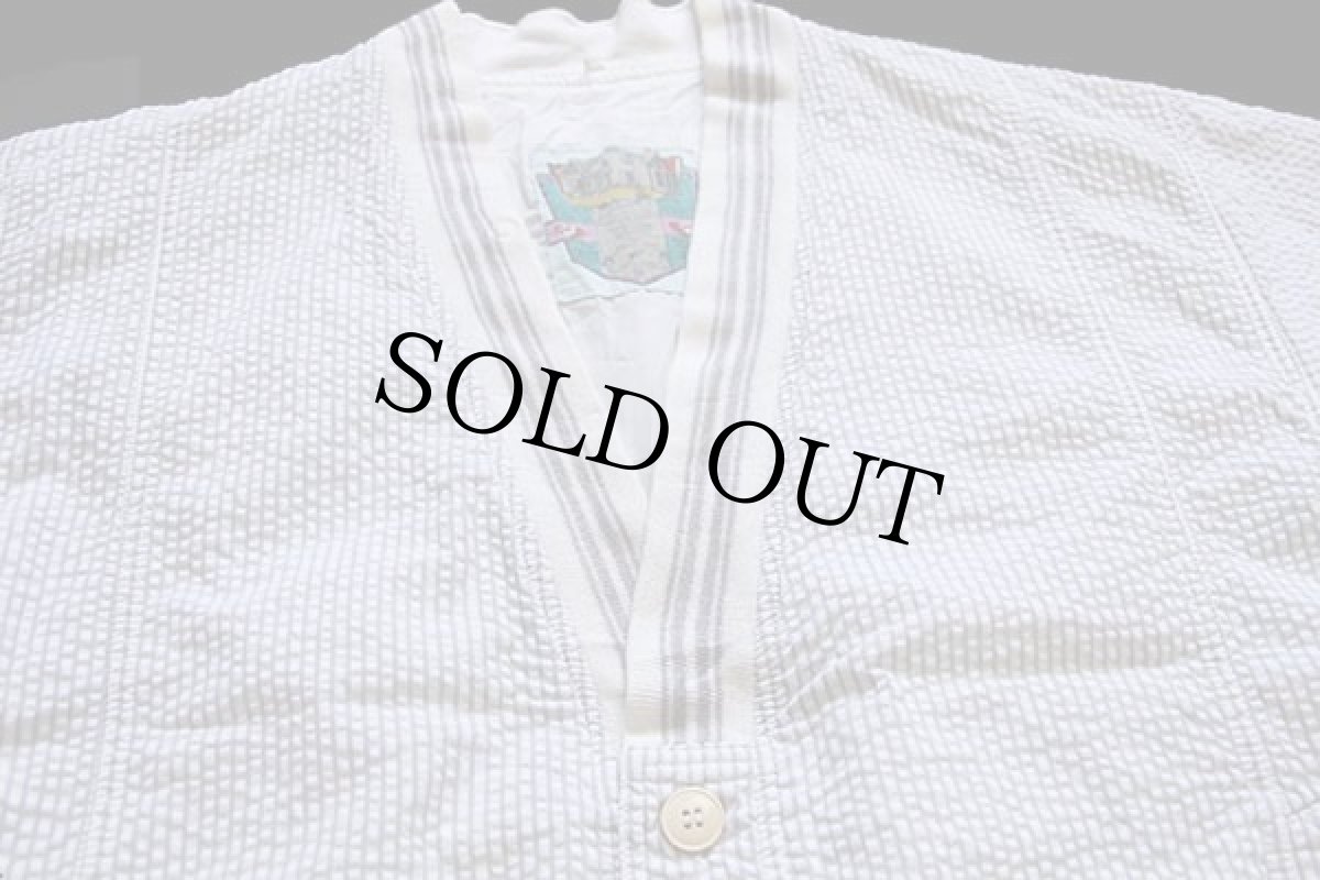 画像3: 90s FAMCOOL ストライプ コットン シアサッカー カーディガン グレー×白 48 (3)