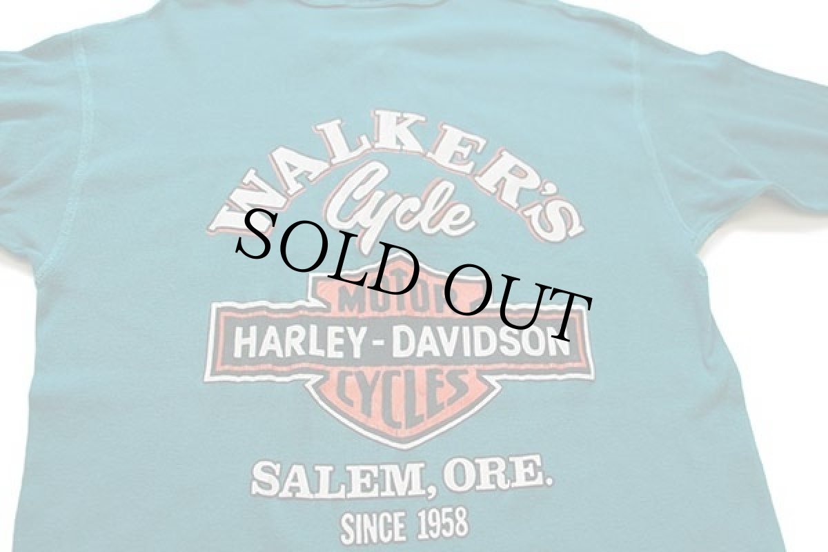 画像4: 90s USA製 HARLEY-DAVIDSON ハーレー ダビッドソン ヘンリーネック コットン アンダーシャツ エメラルドグリーン (4)