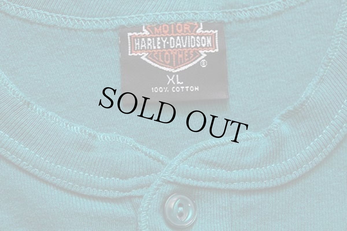 画像5: 90s USA製 HARLEY-DAVIDSON ハーレー ダビッドソン ヘンリーネック コットン アンダーシャツ エメラルドグリーン (5)