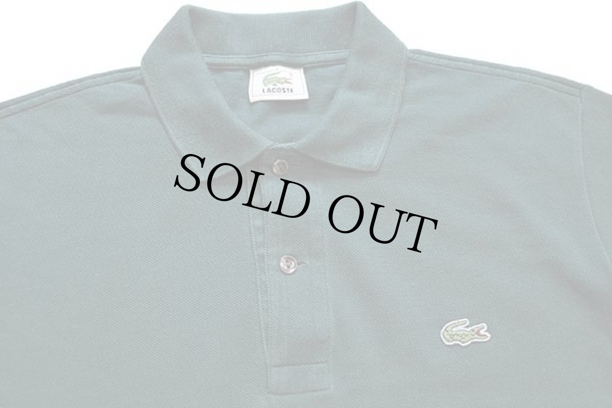 画像3: 80s LACOSTEラコステ ワンポイント コットン 鹿の子 長袖ポロシャツ 深緑 3★32 (3)