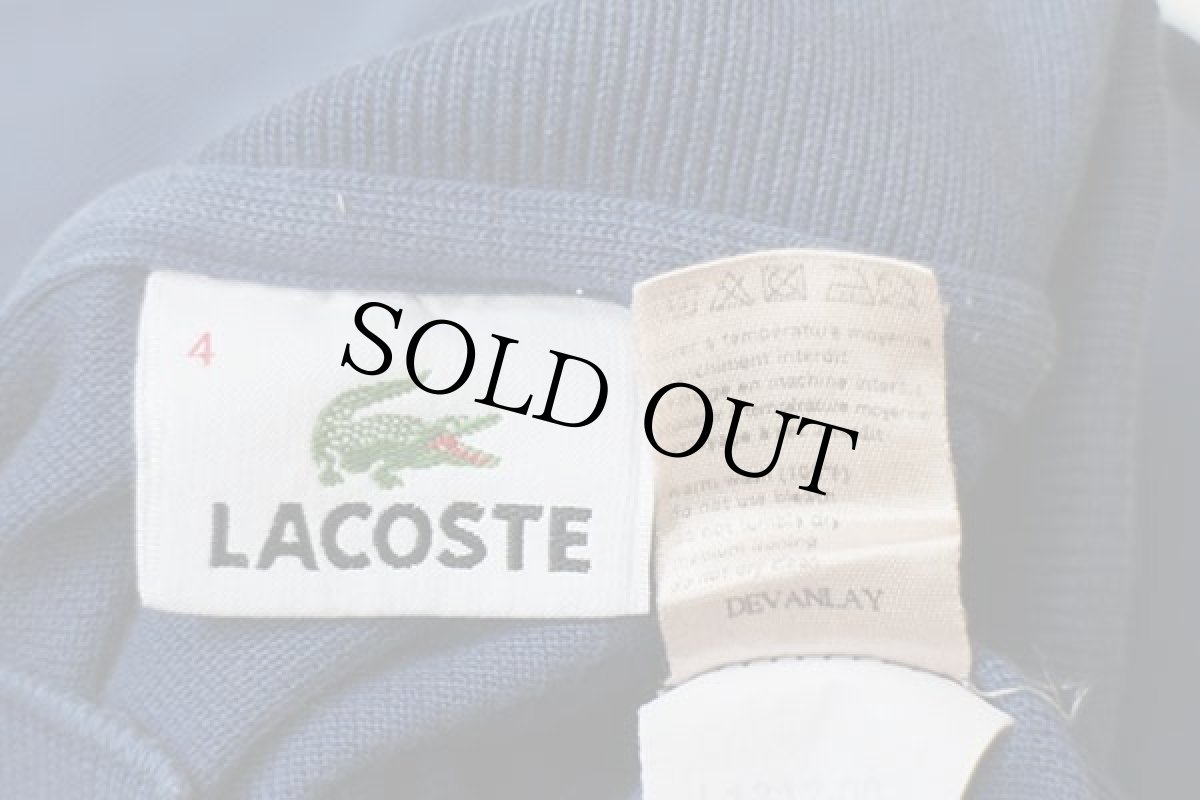 画像4: 90s LACOSTEラコステ ワンポイント コットン 鹿の子 長袖ポロシャツ 濃青 4★47 (4)