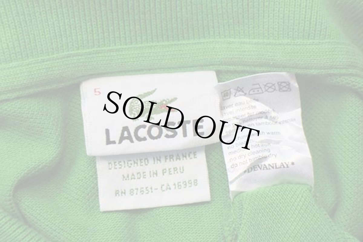 画像4: 00s LACOSTEラコステ ワンポイント コットン 鹿の子 長袖ポロシャツ 緑 5★07 (4)